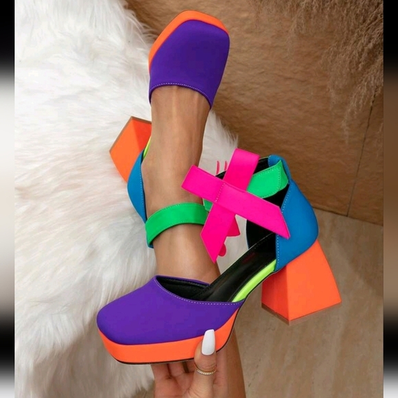 Color Block Stylish Waterproof Platform High Heels, Perfect For Daily Dressing - Picture 1 of 6